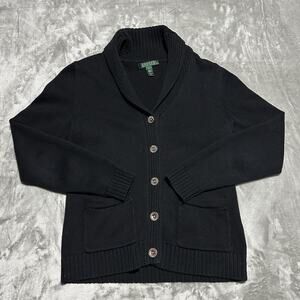 Lauren Ralph Lauren Shawl Collar Sweater Womens Size S Black Cardigan Old Money